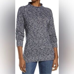 L.L. Bean Rollneck Turtleneck Knit Long Sleeve Sweater Marled Gray White Medium